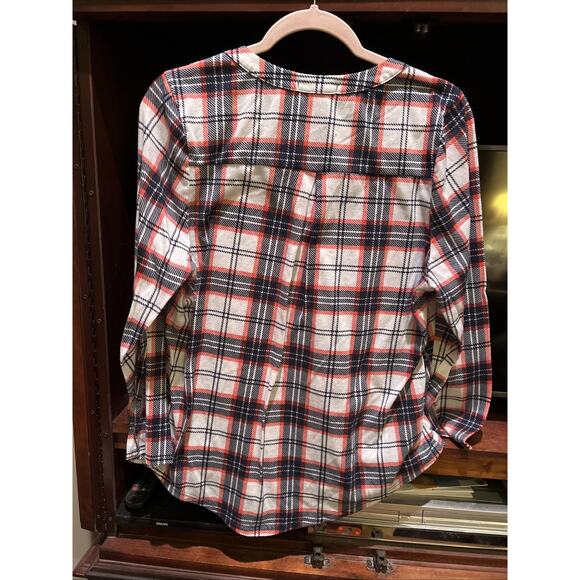 Women’s Flannel Sz Large Orange Multi Colored Plaid Shirt Long Sleeve Button Up - Picture 3 of 3